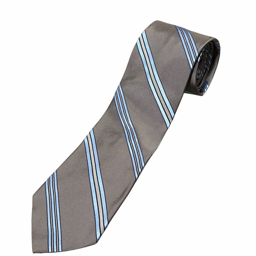 Brooks Brothers Men's Grey Stripe Tie with Light Blue Accents NWT